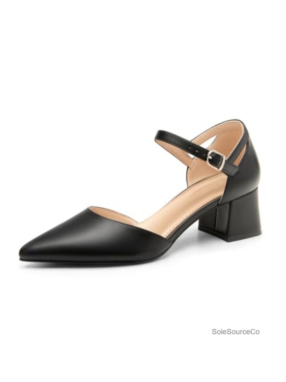 Women's D'Orsay Pumps Chunky Low Heels Pointed Toe Ankle Strap Faux Leather